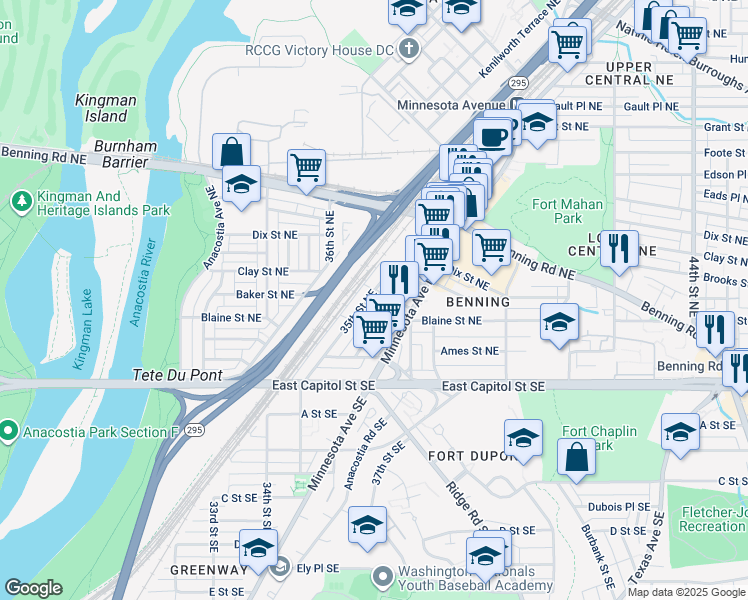 map of restaurants, bars, coffee shops, grocery stores, and more near 101 Independence Avenue Southeast in Washington