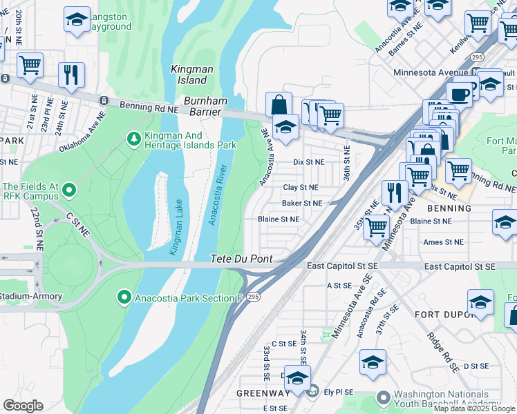 map of restaurants, bars, coffee shops, grocery stores, and more near 101 Independence Avenue Southeast in Washington