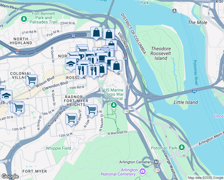 map of restaurants, bars, coffee shops, grocery stores, and more near 101 Independence Avenue Southeast in Washington