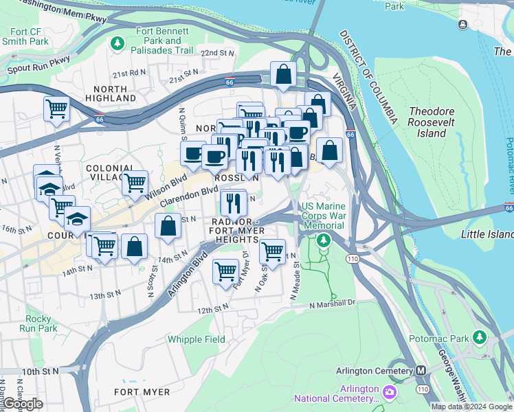 map of restaurants, bars, coffee shops, grocery stores, and more near 101 Independence Avenue Southeast in Washington