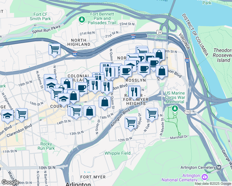 map of restaurants, bars, coffee shops, grocery stores, and more near 101 Independence Avenue Southeast in Washington
