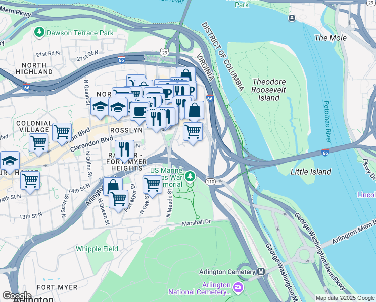 map of restaurants, bars, coffee shops, grocery stores, and more near 101 Independence Avenue Southeast in Washington