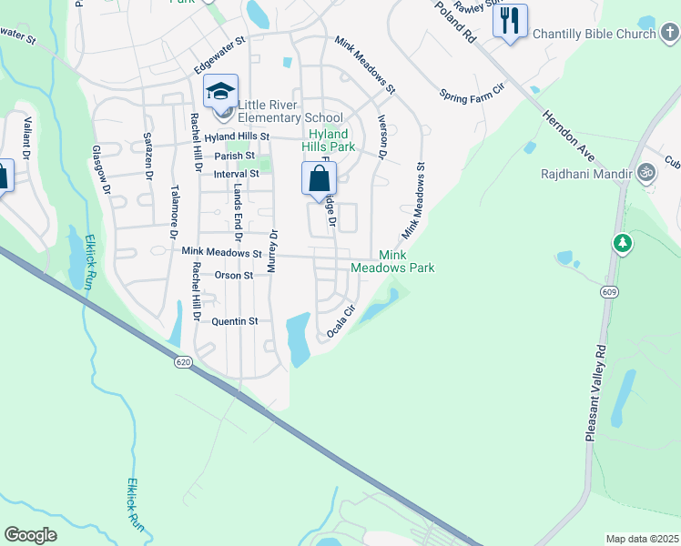 map of restaurants, bars, coffee shops, grocery stores, and more near 26072 Flintonbridge Drive in Chantilly