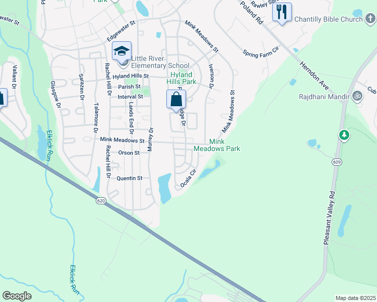 map of restaurants, bars, coffee shops, grocery stores, and more near 26072 Flintonbridge Drive in Chantilly