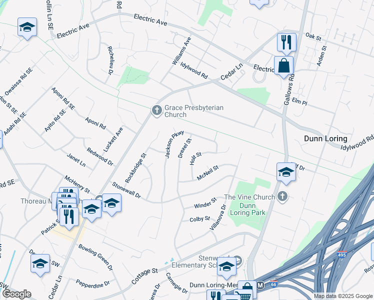 map of restaurants, bars, coffee shops, grocery stores, and more near 2409 Drexel Street in Vienna