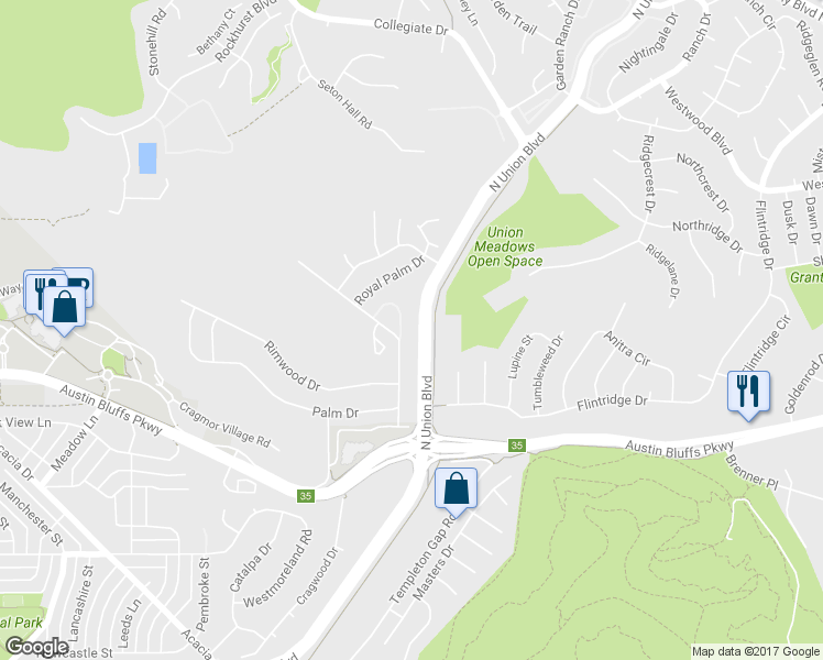 map of restaurants, bars, coffee shops, grocery stores, and more near 2037 Palm Drive in Colorado Springs