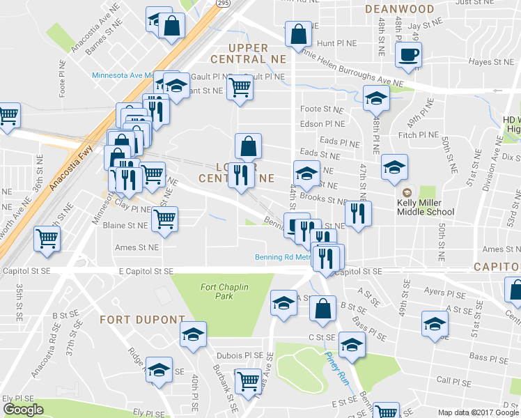 map of restaurants, bars, coffee shops, grocery stores, and more near 101 Independence Avenue Southeast in Washington
