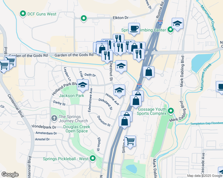 map of restaurants, bars, coffee shops, grocery stores, and more near 4348 North Chestnut Street in Colorado Springs