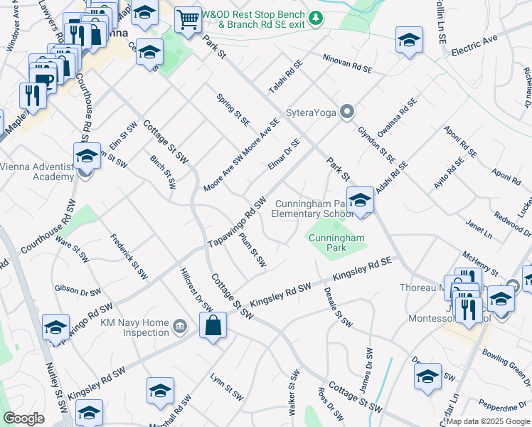 map of restaurants, bars, coffee shops, grocery stores, and more near 906 Desale Street Southwest in Vienna