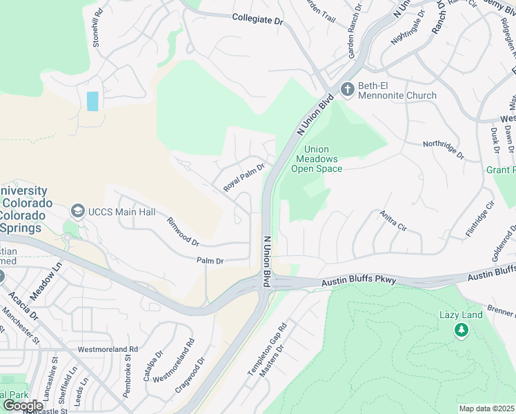 map of restaurants, bars, coffee shops, grocery stores, and more near 2305 Troy Court in Colorado Springs