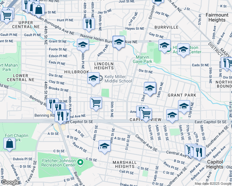 map of restaurants, bars, coffee shops, grocery stores, and more near 101 Independence Avenue Southeast in Washington