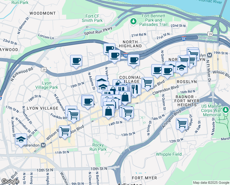 map of restaurants, bars, coffee shops, grocery stores, and more near 101 Independence Avenue Southeast in Washington