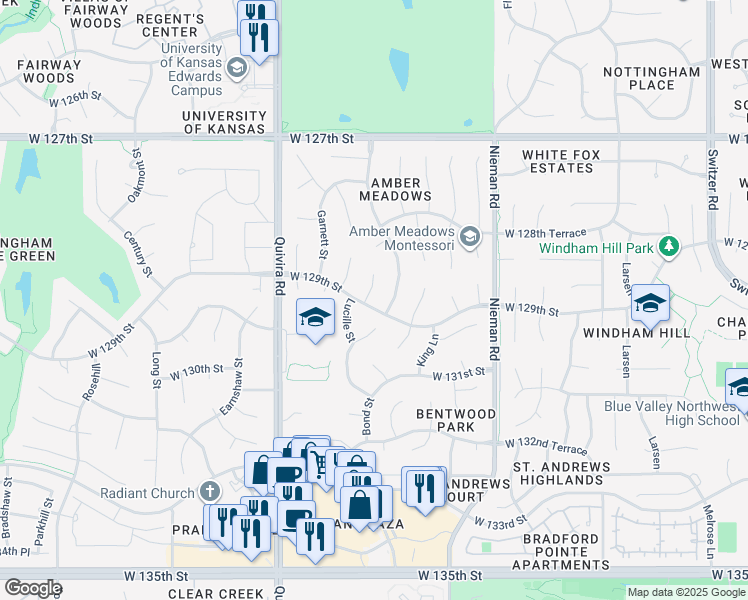 map of restaurants, bars, coffee shops, grocery stores, and more near 12866 Bond Street in Overland Park