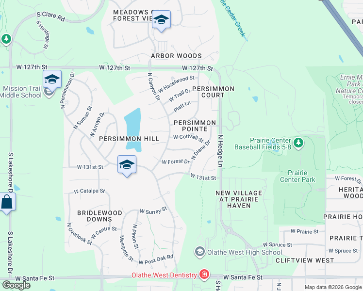 map of restaurants, bars, coffee shops, grocery stores, and more near 2308 West Cothrell Street in Olathe