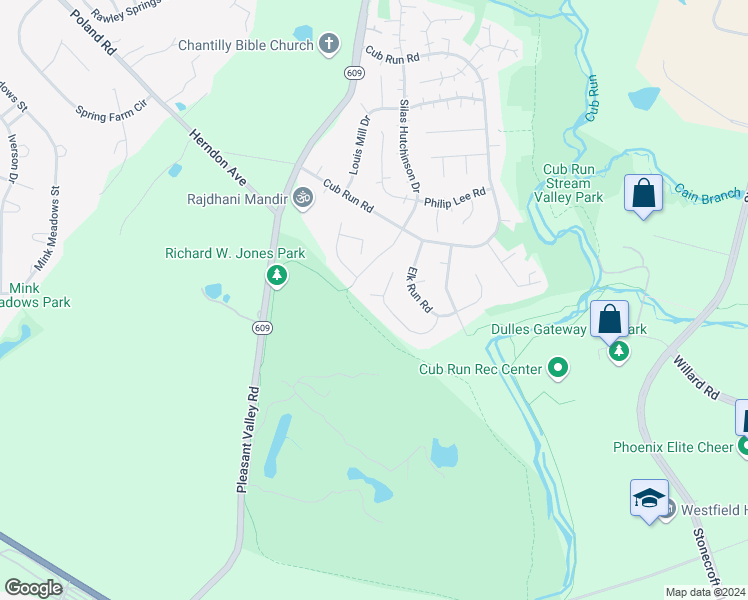 map of restaurants, bars, coffee shops, grocery stores, and more near 15229 Sovereign Place in Chantilly