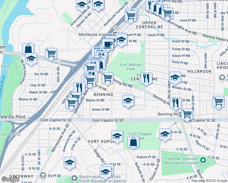 map of restaurants, bars, coffee shops, grocery stores, and more near 303 40th Street Northeast in Washington