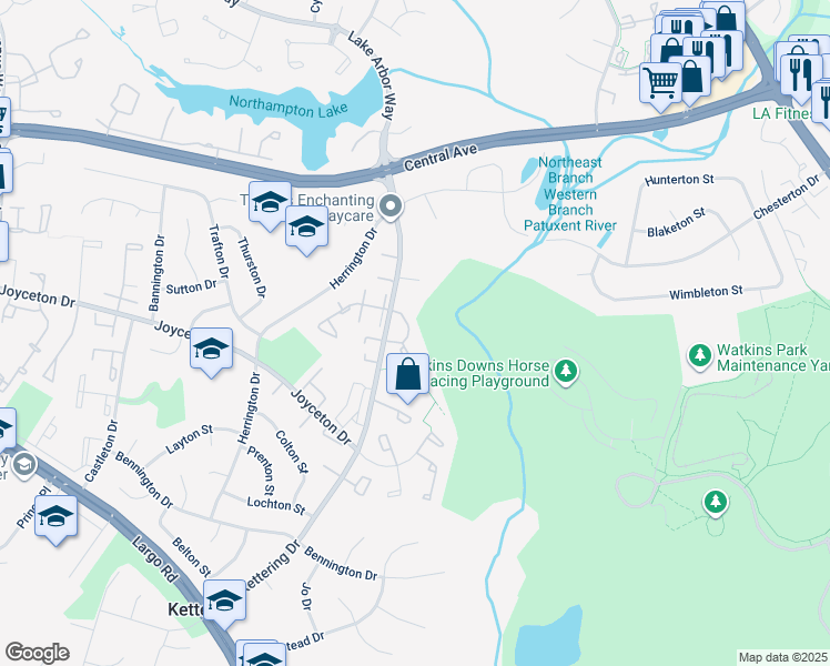 map of restaurants, bars, coffee shops, grocery stores, and more near 221 Red Jade Drive in Upper Marlboro