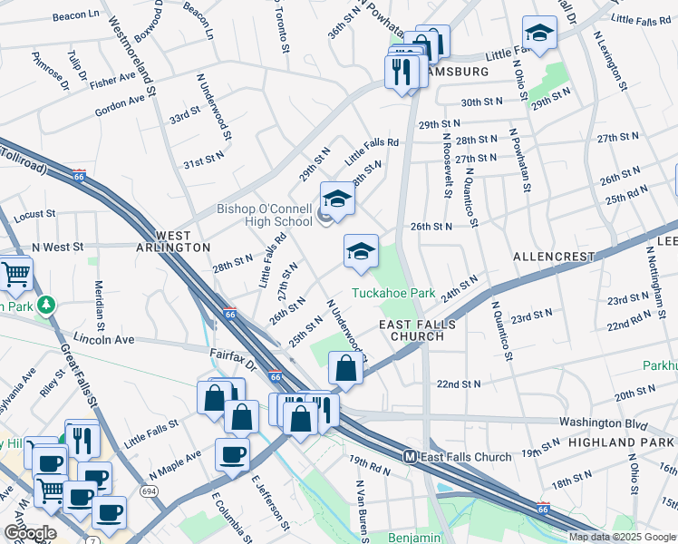 map of restaurants, bars, coffee shops, grocery stores, and more near 6650 26th Street North in Arlington
