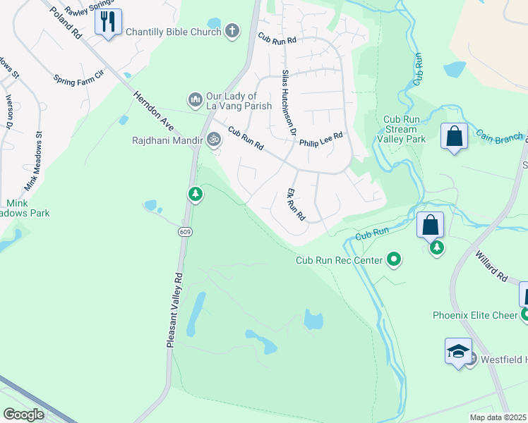map of restaurants, bars, coffee shops, grocery stores, and more near 15229 Sovereign Place in Chantilly