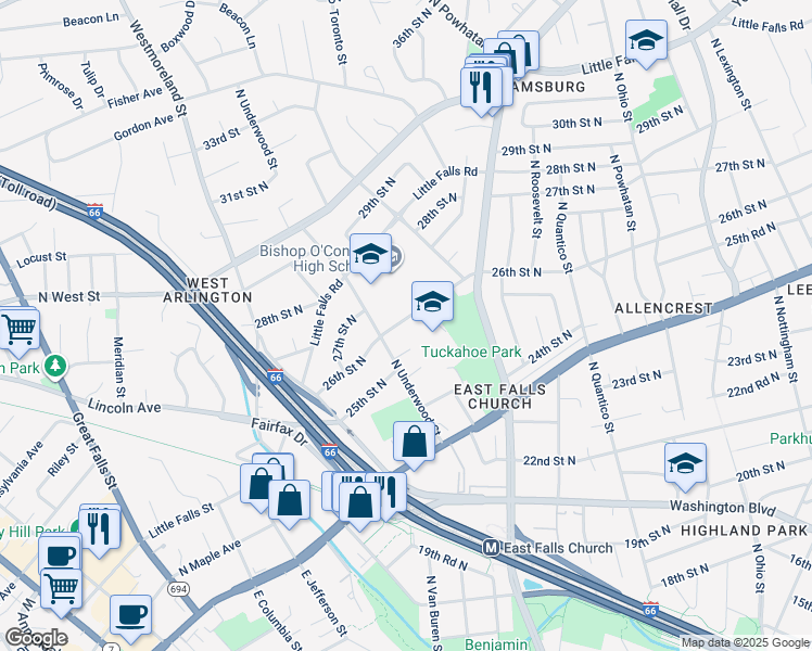 map of restaurants, bars, coffee shops, grocery stores, and more near 6650 26th Street North in Arlington