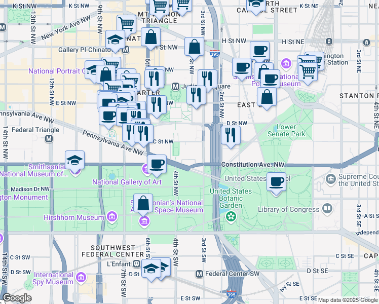 map of restaurants, bars, coffee shops, grocery stores, and more near 333 Constitution Avenue Northwest in Washington
