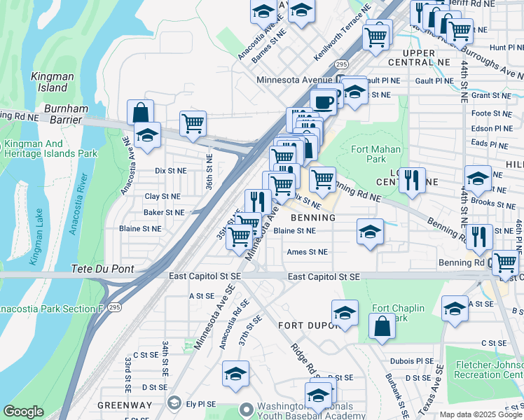 map of restaurants, bars, coffee shops, grocery stores, and more near 101 Independence Avenue Southeast in Washington