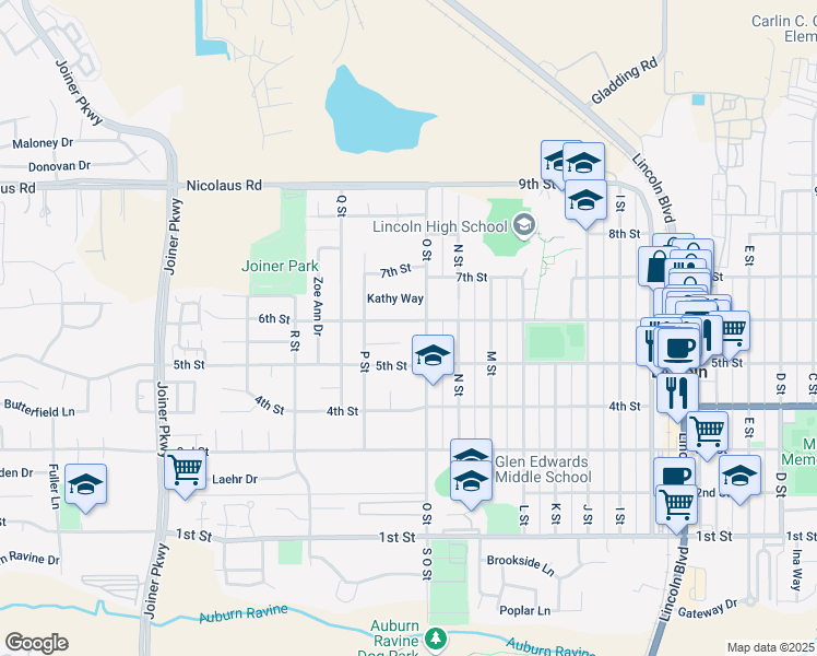 map of restaurants, bars, coffee shops, grocery stores, and more near 1505 6th Street in Lincoln