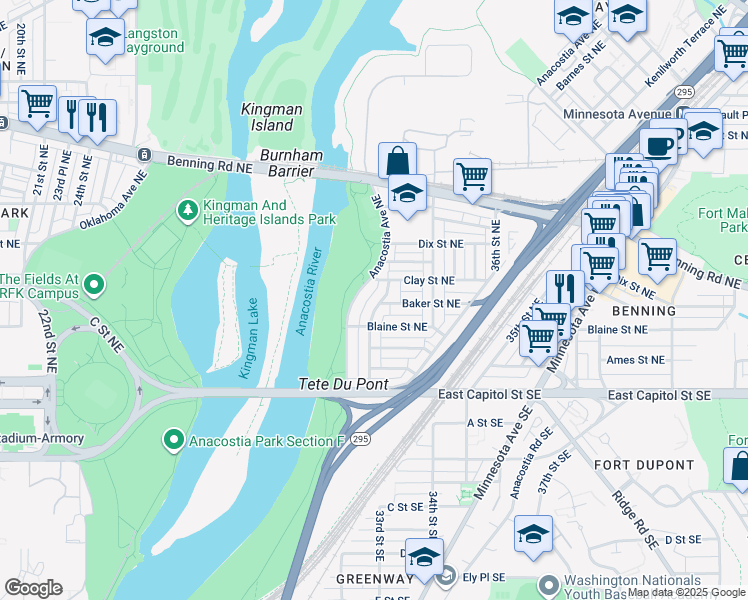 map of restaurants, bars, coffee shops, grocery stores, and more near 236 33rd Street Northeast in Washington