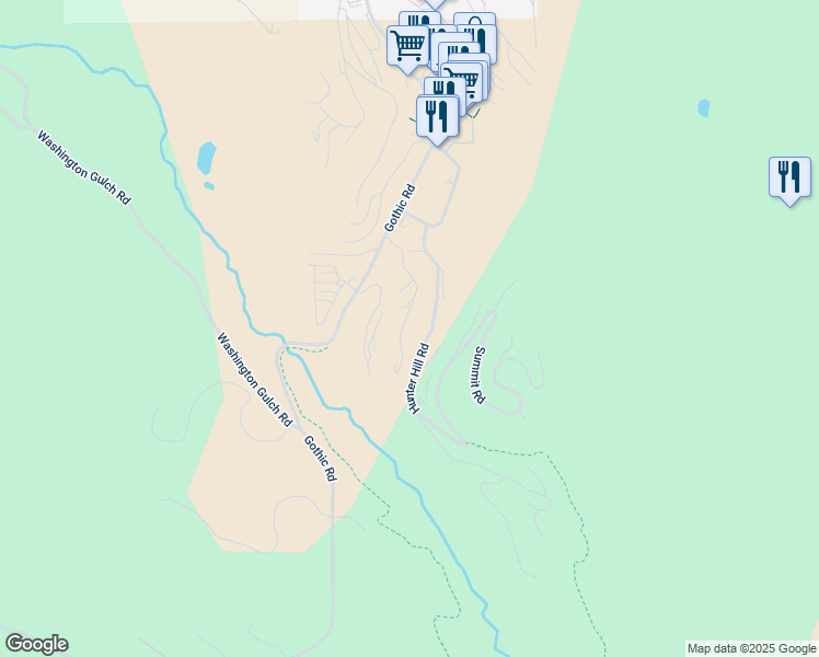 map of restaurants, bars, coffee shops, grocery stores, and more near 22 Castle Road in Crested Butte