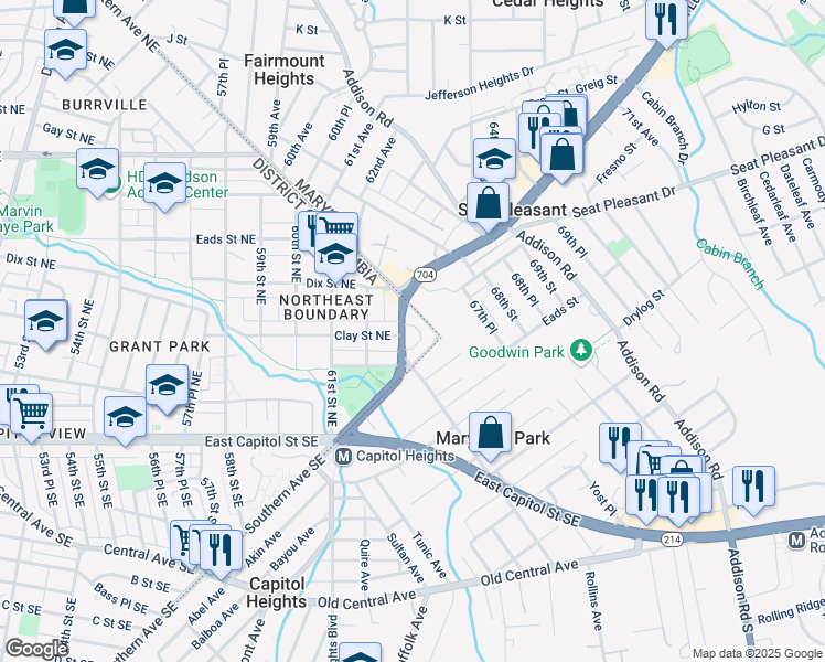 map of restaurants, bars, coffee shops, grocery stores, and more near 301 63rd Street Northeast in Washington
