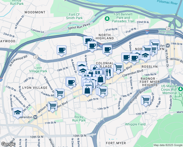 map of restaurants, bars, coffee shops, grocery stores, and more near 101 Independence Avenue Southeast in Washington