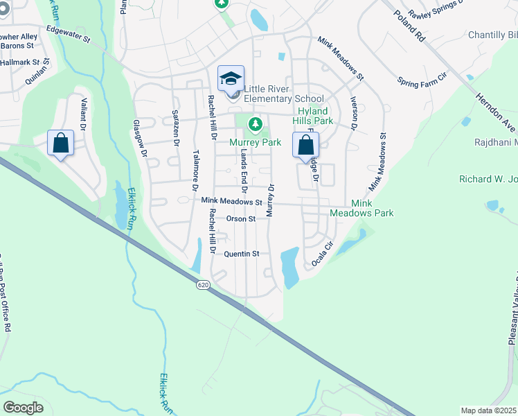map of restaurants, bars, coffee shops, grocery stores, and more near 43483 Mink Meadows Street in Chantilly