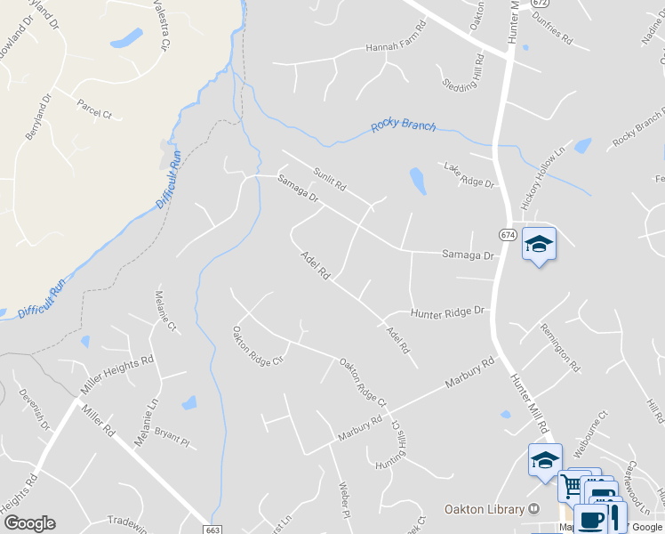 map of restaurants, bars, coffee shops, grocery stores, and more near 2806 Chariton Street in Oakton