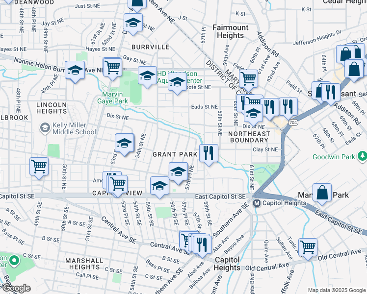 map of restaurants, bars, coffee shops, grocery stores, and more near 101 Independence Avenue Southeast in Washington
