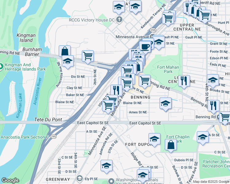 map of restaurants, bars, coffee shops, grocery stores, and more near 101 Independence Avenue Southeast in Washington