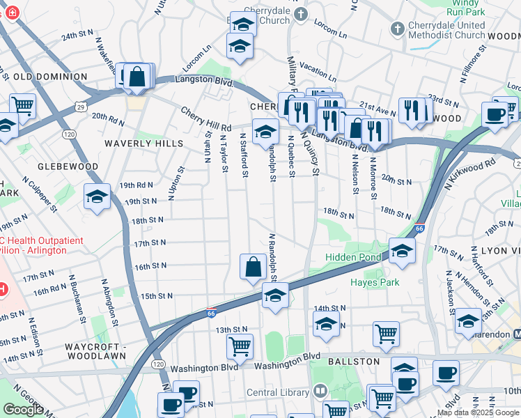 map of restaurants, bars, coffee shops, grocery stores, and more near 101 Independence Avenue Southeast in Washington