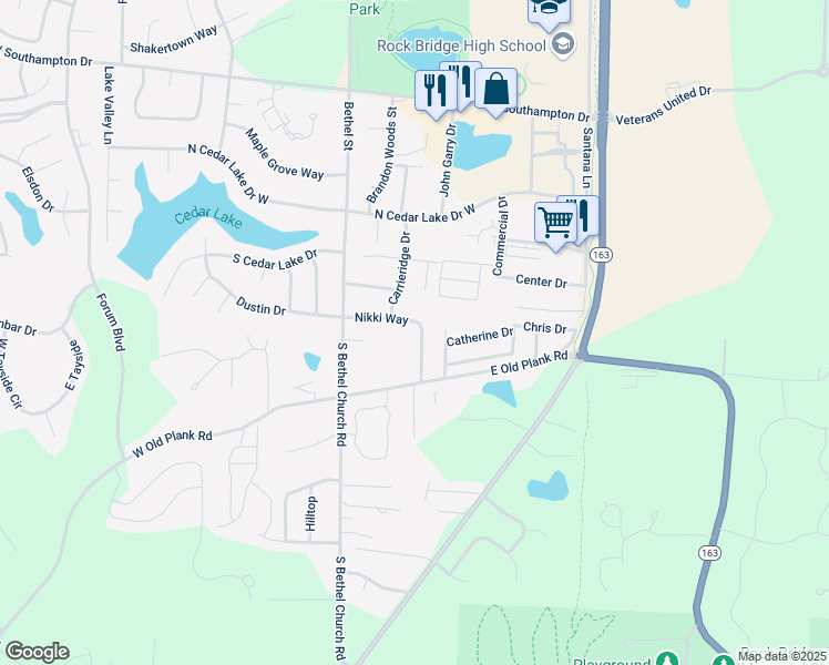 map of restaurants, bars, coffee shops, grocery stores, and more near 211 Nikki Way in Columbia