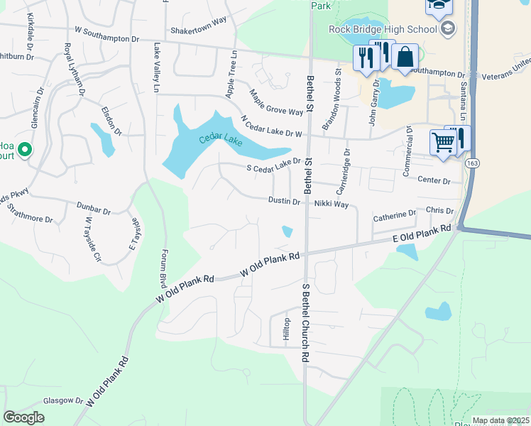 map of restaurants, bars, coffee shops, grocery stores, and more near 508 Dustin Drive in Columbia