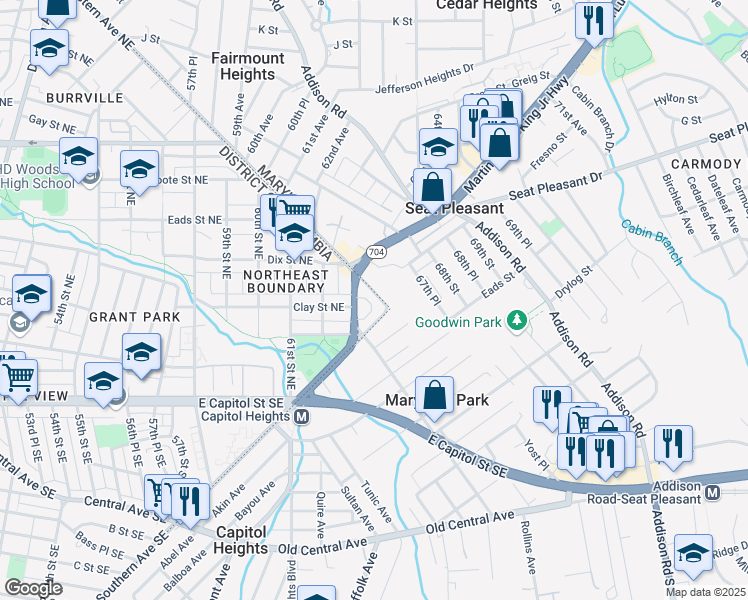 map of restaurants, bars, coffee shops, grocery stores, and more near 318 Eastern Avenue Northeast in Washington