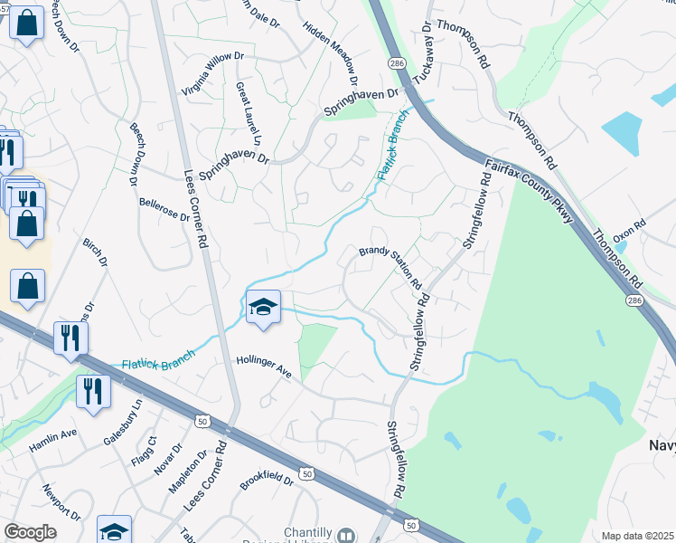 map of restaurants, bars, coffee shops, grocery stores, and more near 3760 Farmland Drive in Fairfax