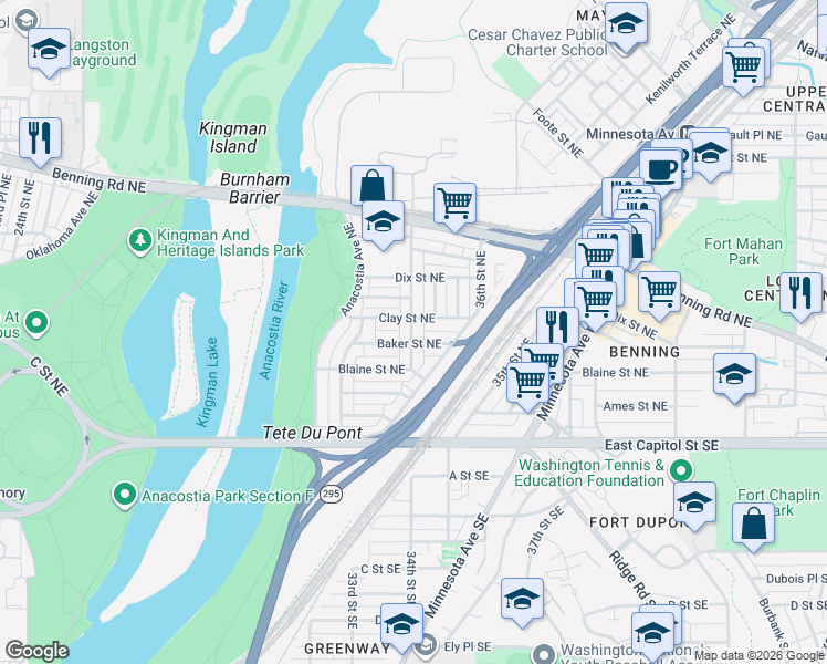 map of restaurants, bars, coffee shops, grocery stores, and more near 101 Independence Avenue Southeast in Washington