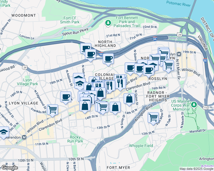 map of restaurants, bars, coffee shops, grocery stores, and more near 101 Independence Avenue Southeast in Washington