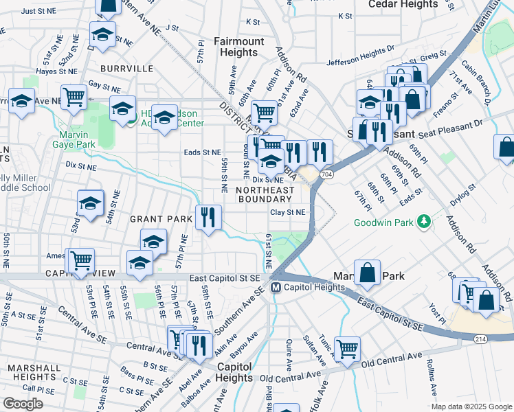 map of restaurants, bars, coffee shops, grocery stores, and more near 101 Independence Avenue Southeast in Washington