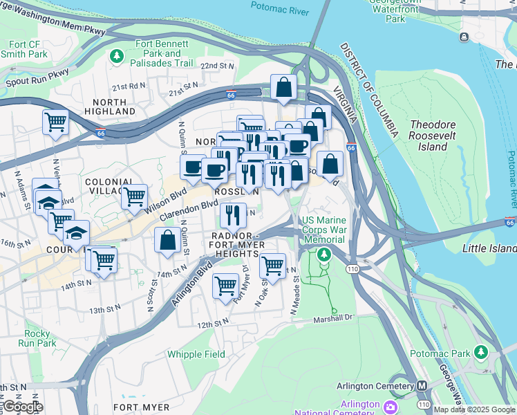 map of restaurants, bars, coffee shops, grocery stores, and more near 101 Independence Avenue Southeast in Washington