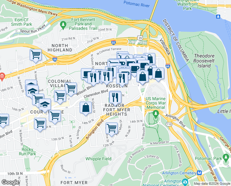 map of restaurants, bars, coffee shops, grocery stores, and more near 101 Independence Avenue Southeast in Washington