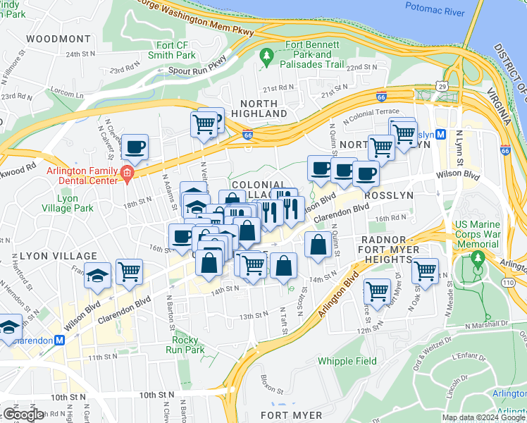 map of restaurants, bars, coffee shops, grocery stores, and more near 101 Independence Avenue Southeast in Washington