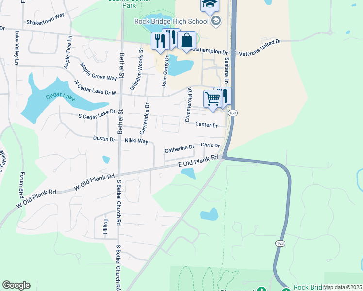 map of restaurants, bars, coffee shops, grocery stores, and more near 333-335 Catherine Drive in Columbia