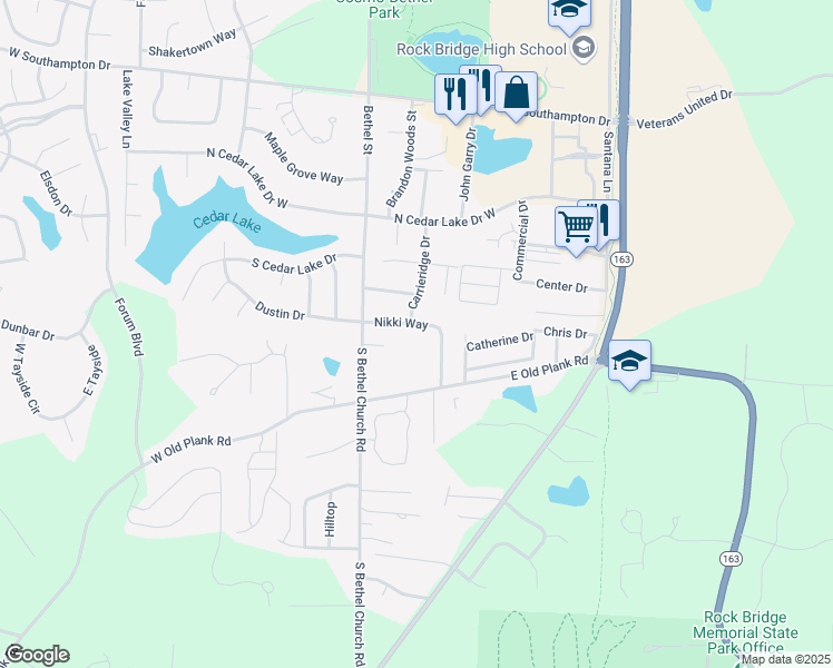 map of restaurants, bars, coffee shops, grocery stores, and more near 211 Nikki Way in Columbia