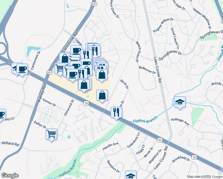 map of restaurants, bars, coffee shops, grocery stores, and more near 3912 Chantilly Road in Chantilly