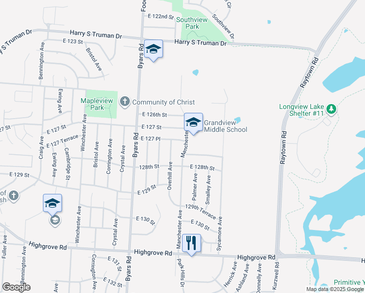 map of restaurants, bars, coffee shops, grocery stores, and more near 7705 East 127 Place in Grandview